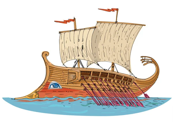 Velero Época Triremis Imperio Romano Caricatura — Vector de stock