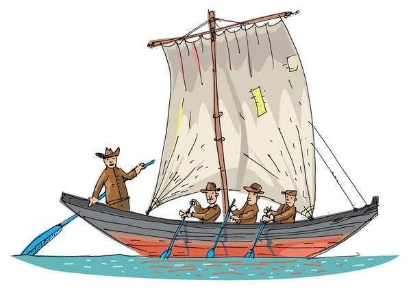 Starobylé Loď Pluje Moři Vintage Plachetnice Kreslené — Stockový vektor