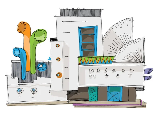 Eine Fassade Des Museums Für Zeitgenössische Kunst Moderne Architektur Karikatur — Stockvektor