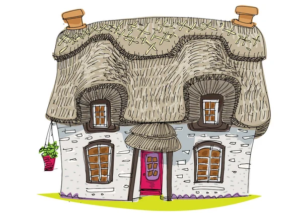 Maison Vintage Traditionnelle Couverte Paille Dessin Animé — Image vectorielle