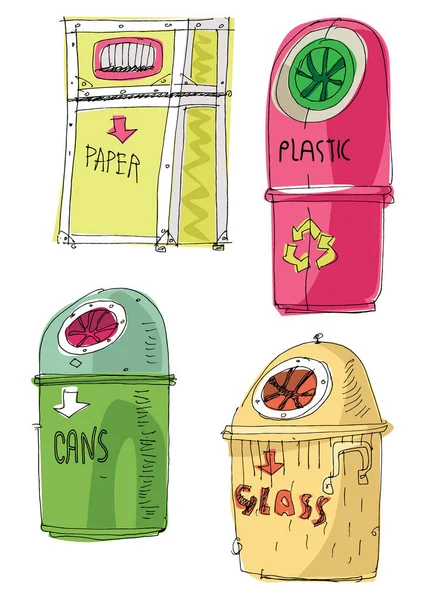 Set of different trash cans. — Stock Vector