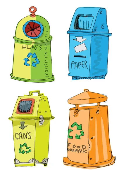 Set of different trash cans. — Stock Vector