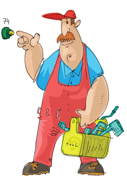 Loodgieter Houdt Toolbox Cartoon — Stockvector