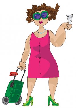 an bright young girl passenger is checking and boarding for flight - cartoon - character. clipart
