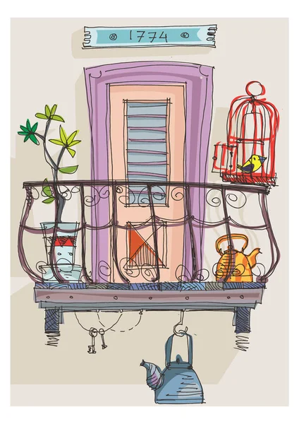 Mignon balcon vintage — Image vectorielle