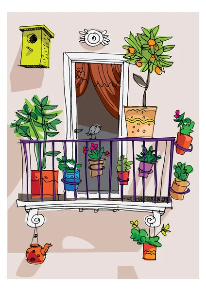 Cute vintage balcony — Stock Vector