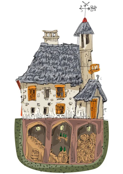 Starodawny dom z piwnicą — Wektor stockowy