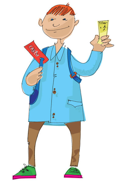 a passenger is checking and boarding for flight - cartoon - character.