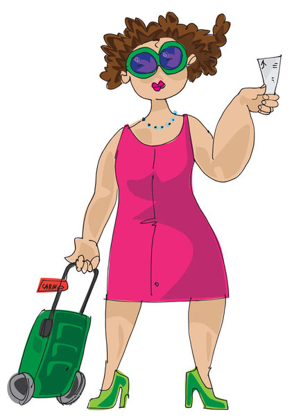 an bright young girl passenger is checking and boarding for flight - cartoon - character.