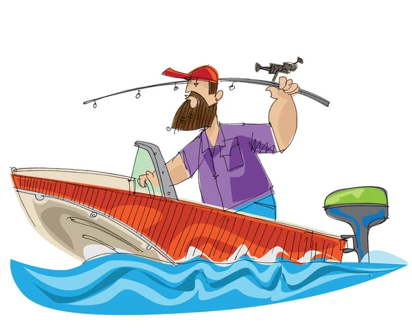 A fisher in the motorboat — Stock Vector