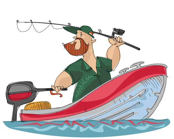 Een fisher in de motorboot — Stockvector