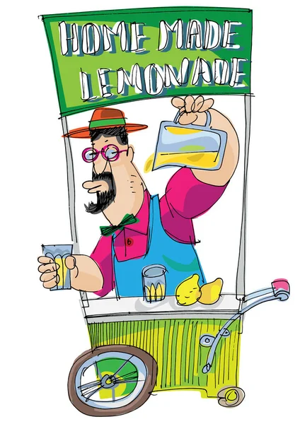 Food Fest Retailer Pouring Lemonade Food Fest Cartoon — Stock Vector