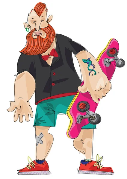 Hipster with long board — Stock Vector