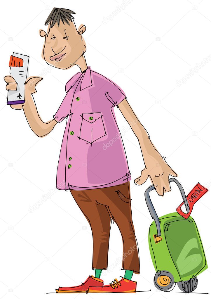 a passenger is checking and boarding for flight - cartoon - character.