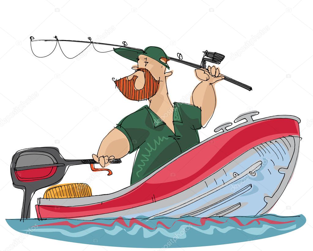 a fisher in the motorboat