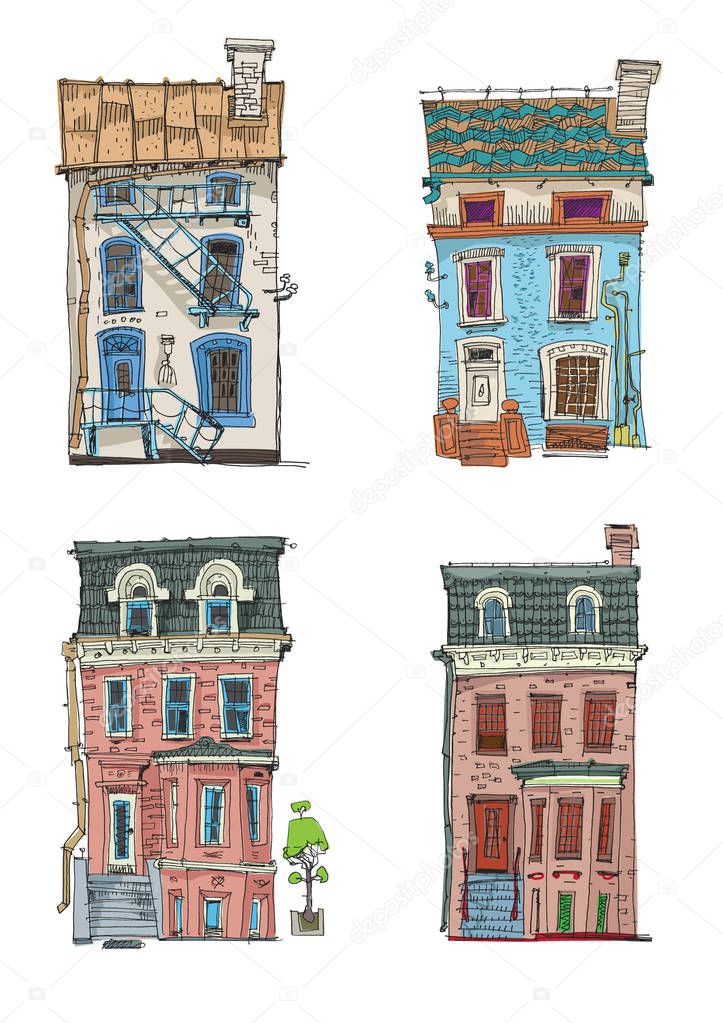 a set of vintage facades