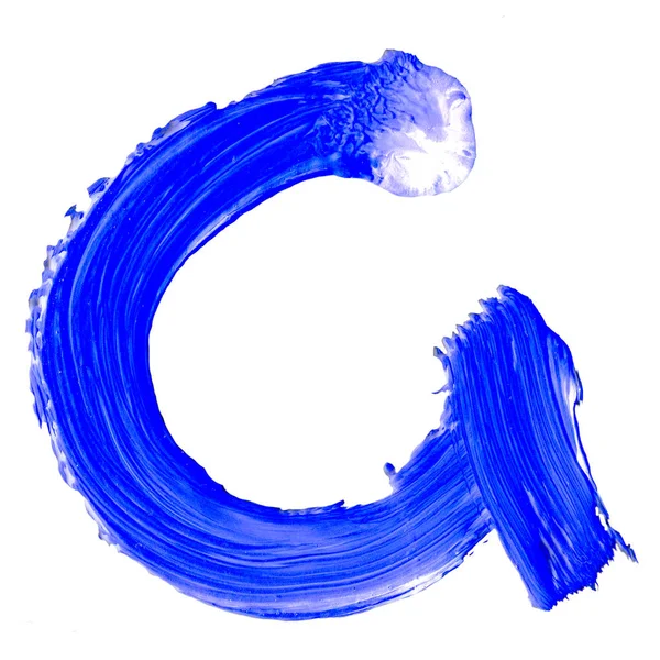 The letter G drawn with blue paints on white background. — Stock Photo, Image