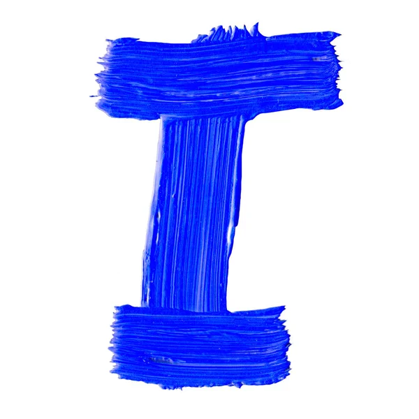 The letter I drawn with blue paints on white background. — Stock Photo, Image