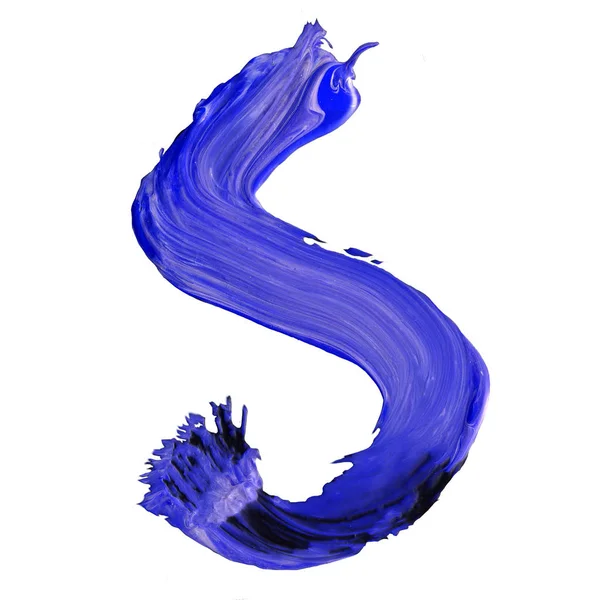 The letter S drawn with blue paints on white background. — Stock Photo, Image