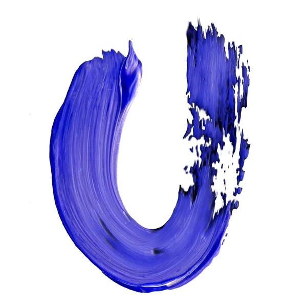 The letter U drawn with blue paints on white background. — Stock Photo, Image