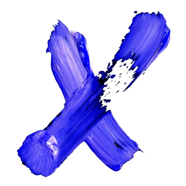 The letter X drawn with blue paints on white background. — Stock Photo, Image