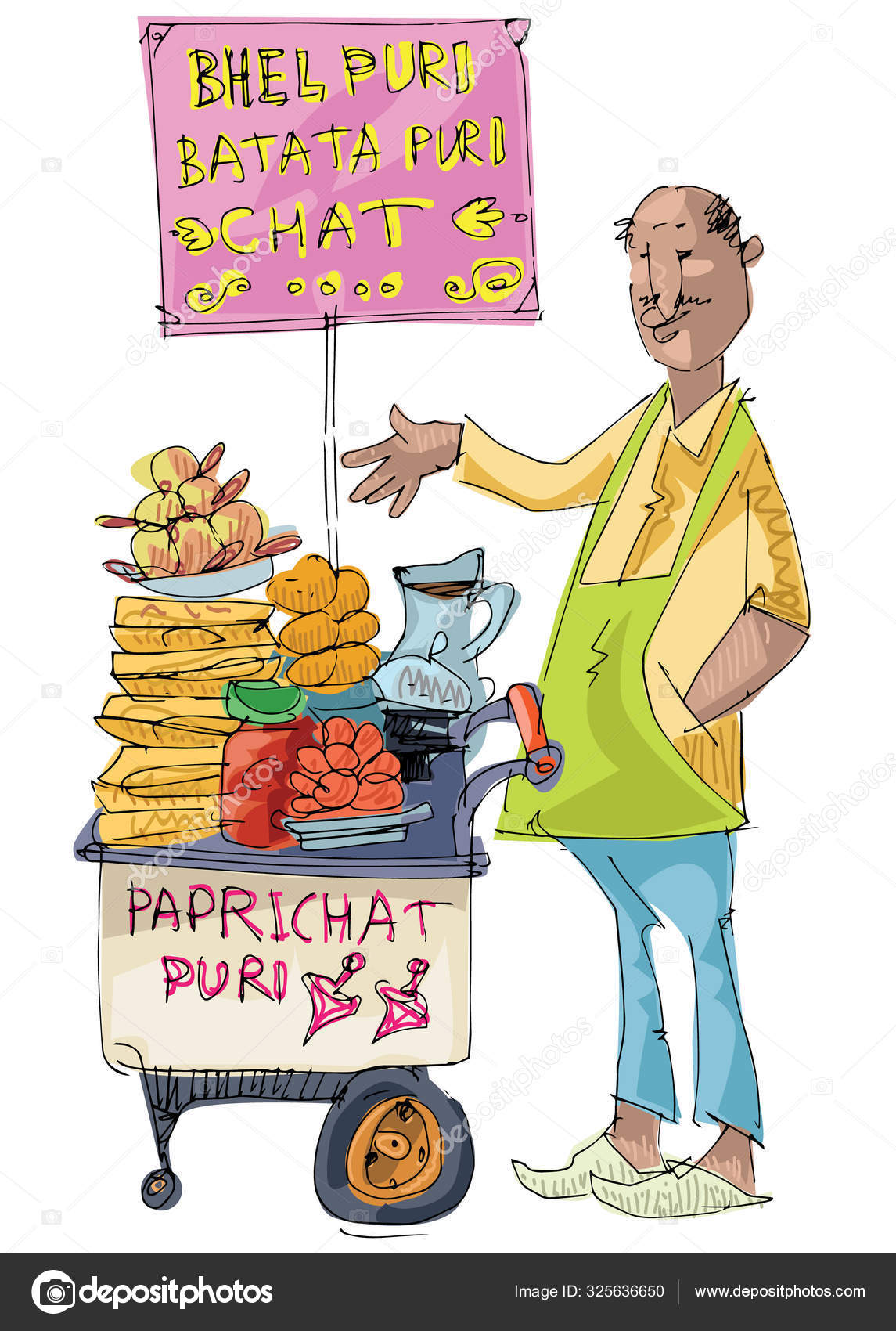 Indian Street Food Vendor Selling Traditional Indian Dish Bhel Puri Stock Vector Image by ©iralu1 #325636650 Indian Street Food Vendor Selling Traditional Indian Dish Bhel Puri Stock Vector Image by ©iralu1 #325636650