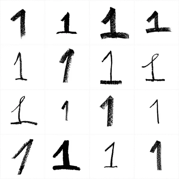 Uno Primero Conjunto Dígitos Dibujados Mano Hecho Mano Con Plantillas — Archivo Imágenes Vectoriales