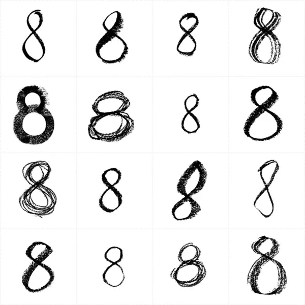 手描きの数字のセット 数字のクレヨンテンプレートで書かれた手 グラフィックデザイン作品のためのグランジスタイルの書道のパターン — ストックベクタ