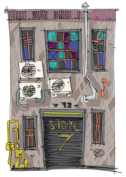 Facade Old Urban Facade Shop Inner Part City Cartoon Caricature — Stock Vector