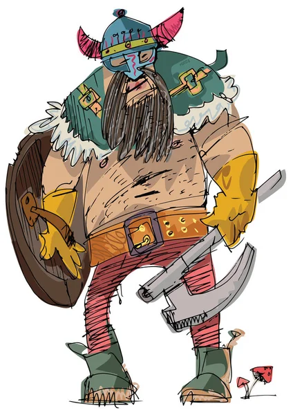 Viking Blindé Avec Bouclier Armes Caricature Caricature — Image vectorielle