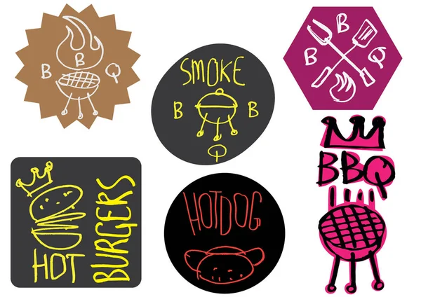Set Tangan Membuat Logo Kaligrafi Dan Stiker Untuk Bbq Dan - Stok Vektor