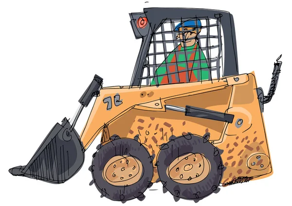Handgezeichnete Skizze Eines Kleinen Kompakten Mini Laders Minibagger Baustellenmaschinen Karikatur — Stockvektor