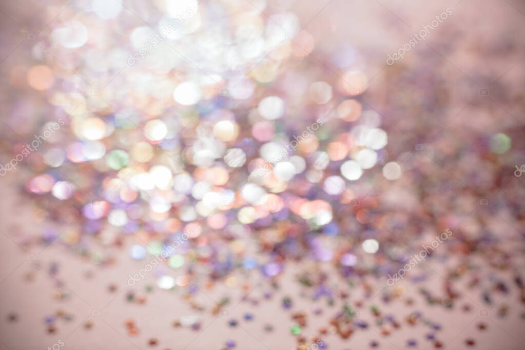 Defocused confetti with bokeh lights, abstract background