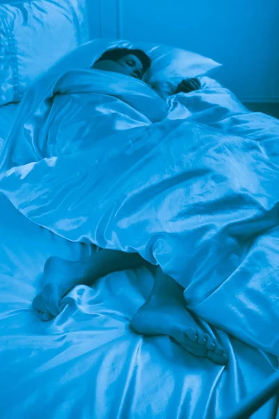 Heels of sleeping  woman, tone blue color — Stok Foto