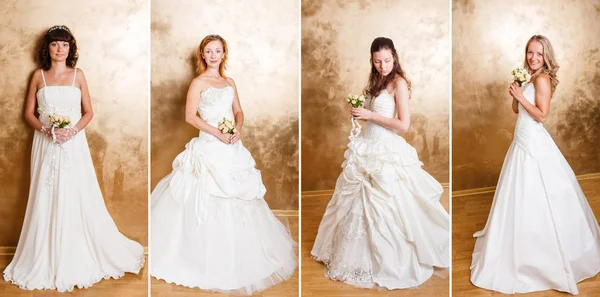 Kolaż zdjęć z pięknymi młodymi kobietami pozującymi w sukni ślubnej — Zdjęcie stockowe
