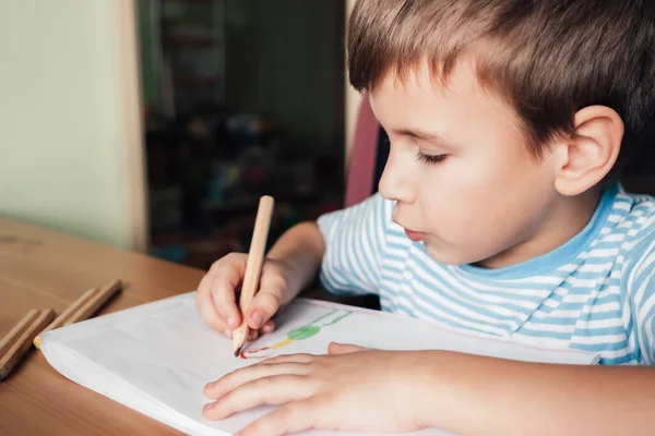 Leuke Jongen Tekening Foto Album Home Onderwijs — Stockfoto