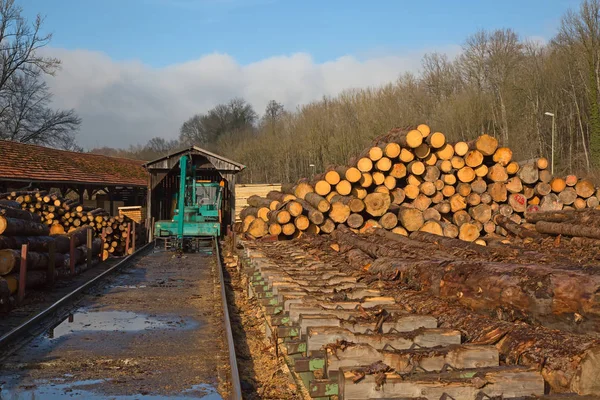 Houten hengsten bij de lumber yard — Stockfoto