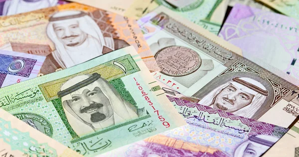 Colección Diferentes Billetes Riyal Arabia Saudita — Foto de Stock