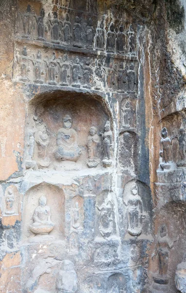 Grottes Longmen Célèbres Statues Bouddha Bodhisattvas Sculptées Dans Roche Monolithe — Photo