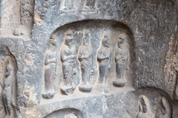 Famosas Grutas Longmen Estatuas Buda Bodhisattvas Talladas Roca Monolito Cerca — Foto de Stock