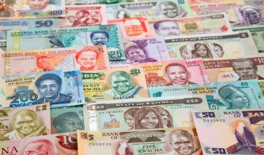 Arka plan çeşitli renkli Afrika banknotlar ile