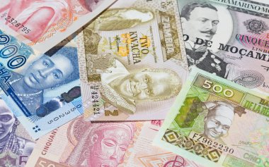 Arka plan çeşitli renkli Afrika banknotlar ile