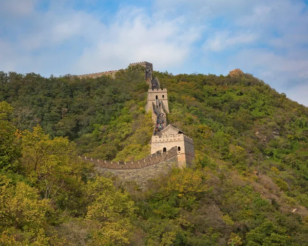 Kända Kinesiska Muren Avsnitt Mutianyu Som Ligger Närheten Peking Stad — Stockfoto