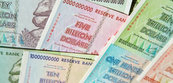 Close Van Bankbiljetten Van Zimbabwe Hyperinflatie — Stockfoto