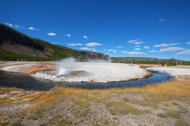 Yellowstone Ulusal Parkı 'ndaki kara kum gayzer havzası, ABD