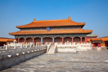 BEIJING, ÇİN - 14 Ekim 2017: Yasak Şehir (Saray Müzesi), Çin imparatorluk sarayı Ming hanedanlığından Qing hanedanlığının sonuna kadar (1420-1912)).