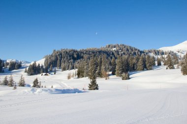 Kayak merkezi Flumserberg 'in yamacında. İsviçre