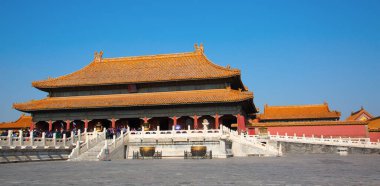 BEIJING, ÇİN - 14 Ekim 2017: Yasak Şehir (Saray Müzesi), Çin imparatorluk sarayı Ming hanedanlığından Qing hanedanlığının sonuna kadar (1420-1912)).