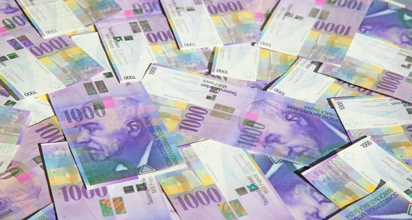 Recolha Das Notas 1000 Francos Suíços Nota 1000 Francos Emitida — Fotografia de Stock