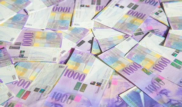 Kolekcja Banknotów Szwajcarskich 1000 Franków Banknot 1000 Franków Emitowany Przez — Zdjęcie stockowe